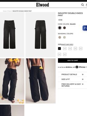 Elwood Industry Double Knees Cargo Pant — Black